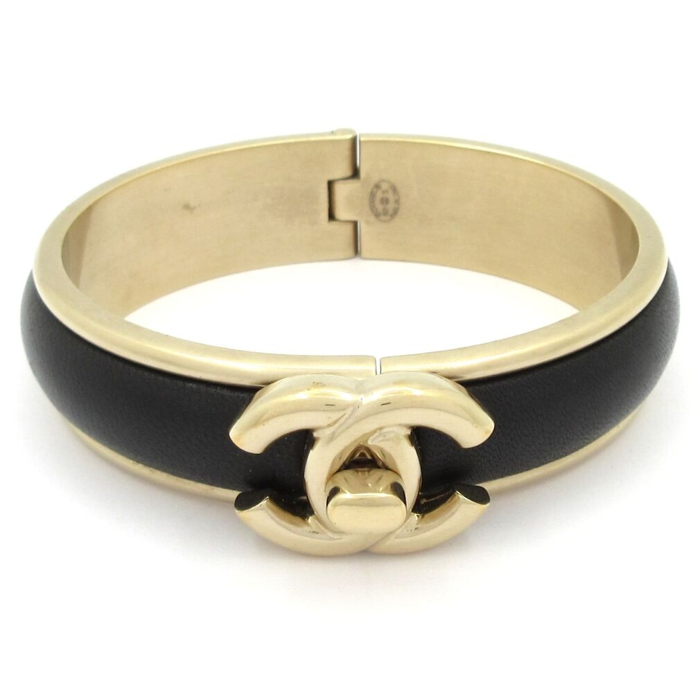 Chanel Coco Bangle Gold Black Hardware Leather